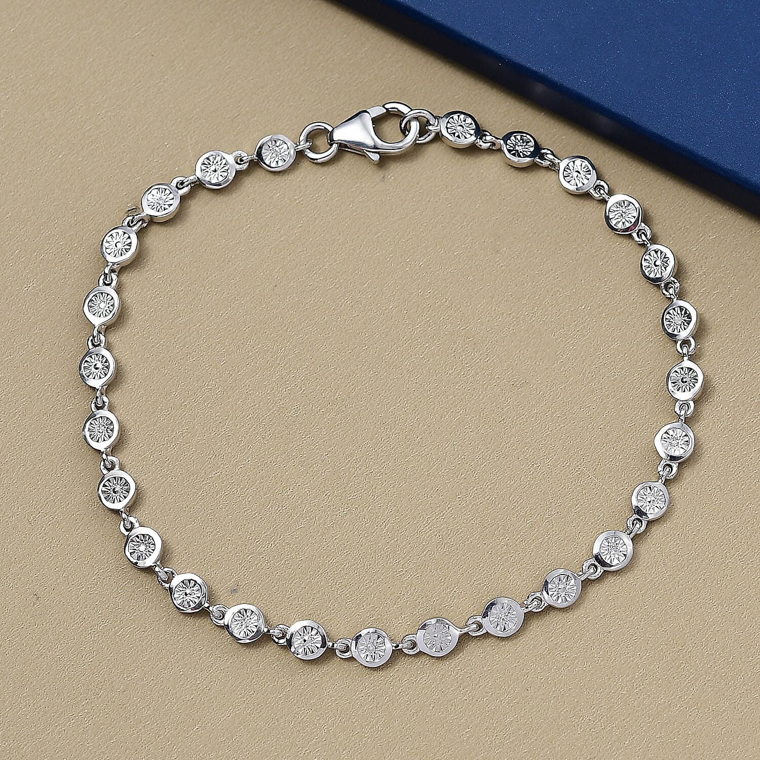 D'Joy White Diamond Linking Bracelet (Size - 7.5) with Lobster Clasp in Platinum Overlay Sterling Silver